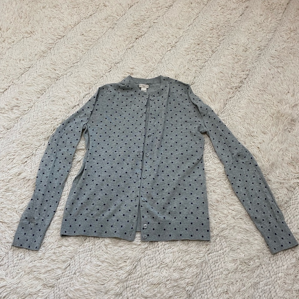 J.Crew Factory Caryn Navy Blue polka dot cardigan